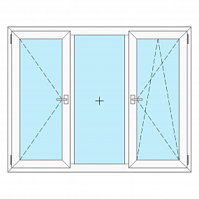 Трехстворчатое окно 1750*1370 мм с поворотной и поворотно-откидной створками